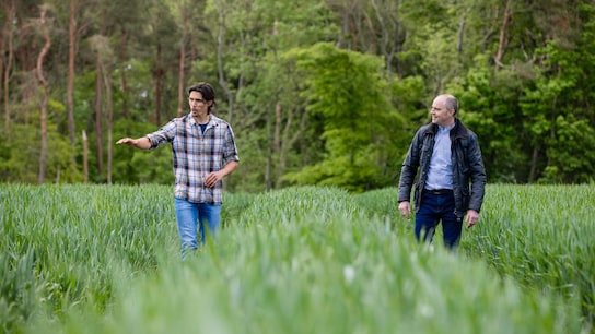 Two men in an organic garden