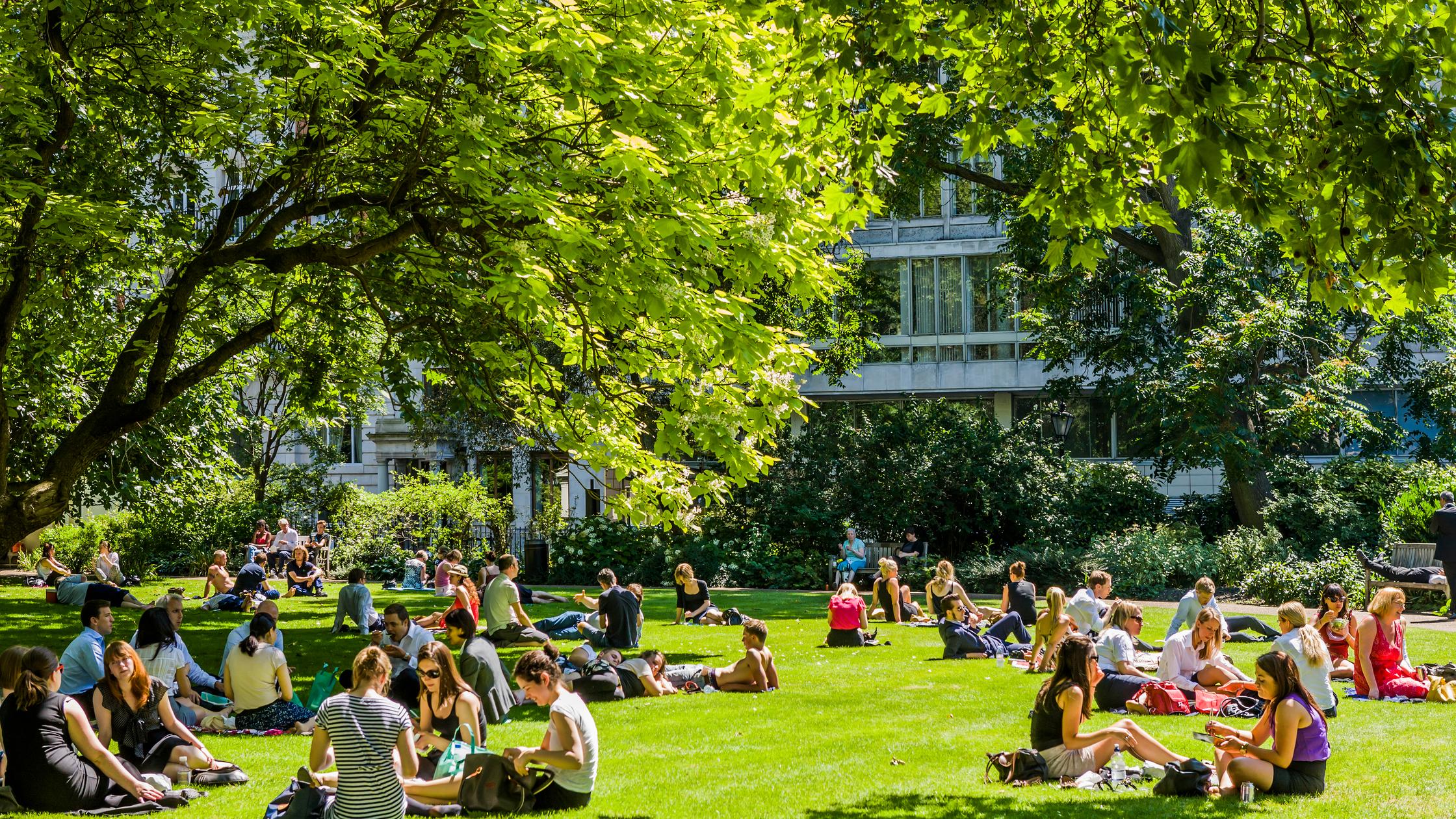 psychological wellbeing people in a garden